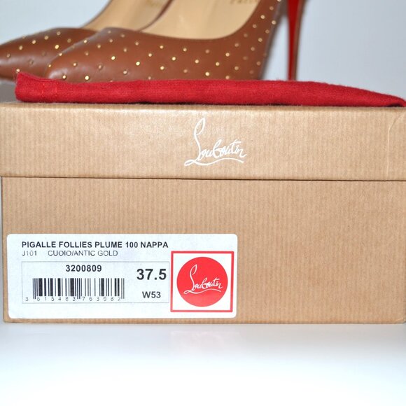 Christian Louboutin W/ Box Studded Brown Pigalle Follies Heels SIZE 7.5 EU 37.5 - Picture 10 of 11